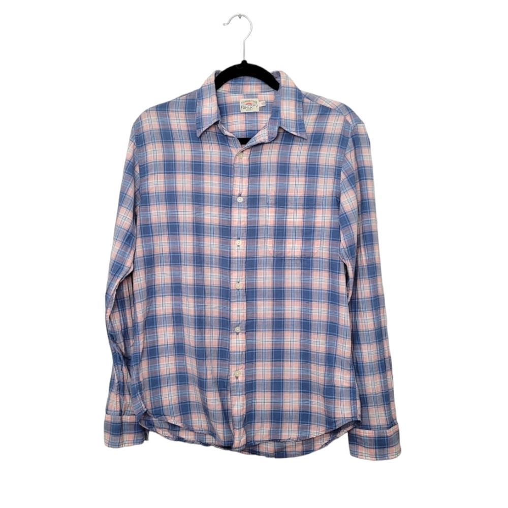 Faherty Blue and Pink Plaid Button-Down Shirt